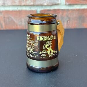 Vintage 1960s Siesta Ware  Barrel Mini Mug Minnesota Souvenir Amber Glass
